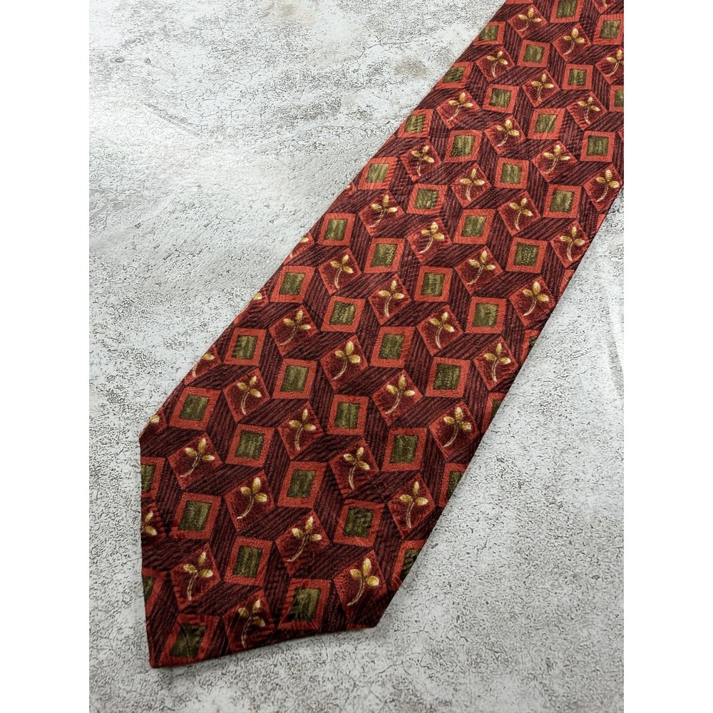Robert Talbott Tie Mens One Size Red 100% Silk Geometric Jacquard Necktie